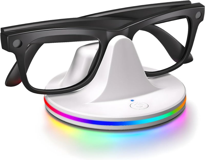 HLNGHOF قاعدة شحن لنظارات راي بان ميتا الذكية – شاحن مكتبي RGB متوافق مع وايفير (الجيل 2)، سكايلا، هيدلاينر وأوكلي HSTN، مدخل نوع-C، ضوء مؤشر LED، شحن سريع خلال 1 ساعة، ABS (أبيض) - Image 1